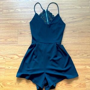 Black Open Back Lace Romper